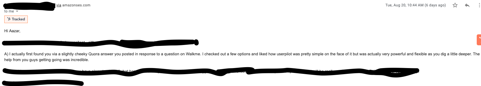 customer's email